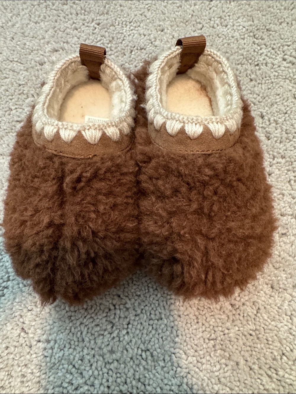 Target Brown Fuzzy Slip-On Kids Slippers with Cream Trim
